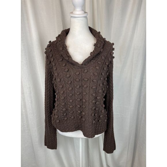 TapeMeasure Anthropology Brown 3D Textured Knit Sweater – Size L, Cozy & Unique - Picture 4 of 7